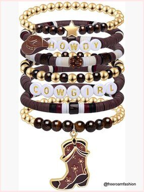 Western Cowgirl Beaded Stretch Bracelets Set - Stackable Bohemian Jewelry
